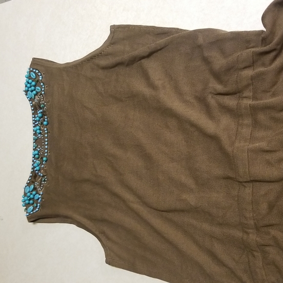 VOTRE NOM JEANS silk TOP embellished with turquoise stones  size medium - Picture 7 of 9